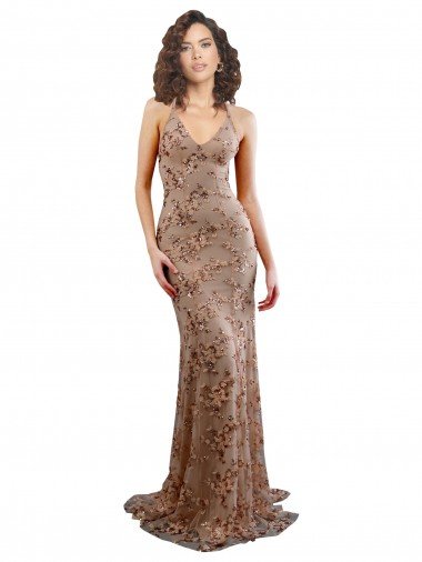 Affordable Floral Patterned Backless V-Neckline Sequin Formal Bridesmaid Dress / Prom Dress