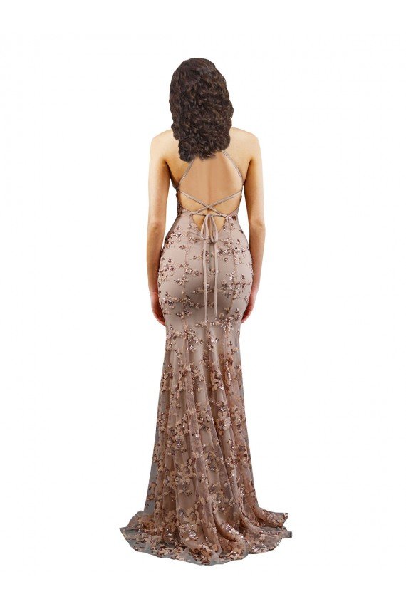 Affordable Floral Patterned Backless V-Neckline Sequin Formal Bridesmaid Dress / Prom Dress