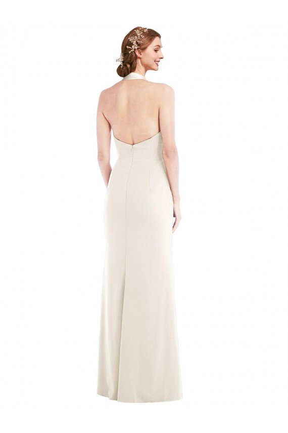 Affordable Halter Tuxedo Maxi Bridesmaid Dress / Prom Dress with Front Slit