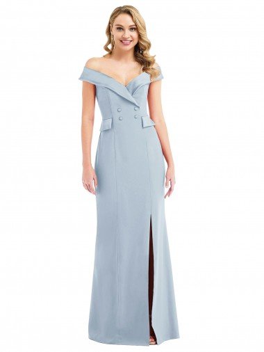 Affordable Off the Shoulder Tuxedo Maxi Bridesmaid Dress / Prom Dress with Front Slit