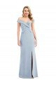 Affordable Off the Shoulder Tuxedo Maxi Bridesmaid Dress / Prom Dress with Front Slit