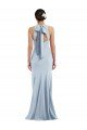 Affordable Cutout Open Back Halter Maxi Formal Crepe Bridesmaid Dress / Prom Dress with Scarf Tie