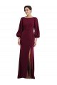 Affordable Bishop Sleeve Open Back Trumpet Formal Crepe Bridesmaid Dress / Prom Dress with Scarf Tie