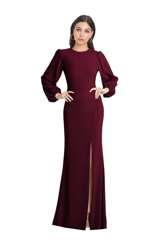 Affordable Puff Sleeves Long Maxi Briddesmaid Dress with Cutout Tie Back