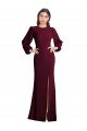 Affordable Puff Sleeves Long Maxi Briddesmaid Dress with Cutout Tie Back