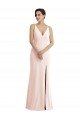Affordable Skinny Strap Deep V-Neck Trumpet Formal Crepe Bridesmaid Dress / Prom Dress with Front Slit