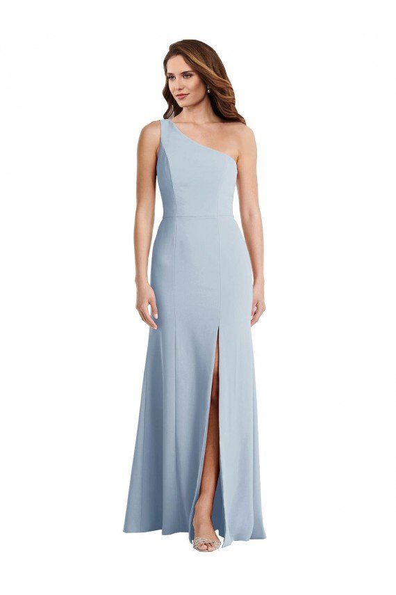 Affordable Bold One Shoulder Trumpet Maxi Formal Crepe Bridesmaid Dress / Prom Dress