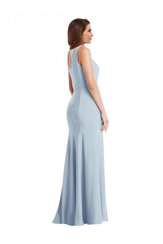 Affordable Bold One Shoulder Trumpet Maxi Formal Crepe Bridesmaid Dress / Prom Dress