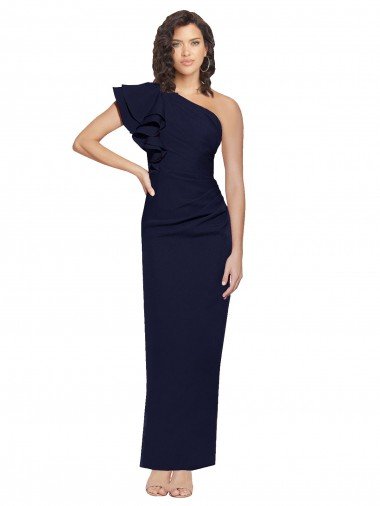 Affordable Ruched Floor Length Long Formal Crepe Bridesmaid Dress / Prom Dress with Shoulder Ruffles