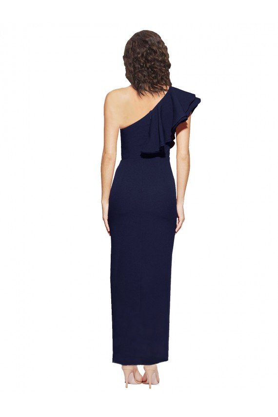 Affordable Ruched Floor Length Long Formal Crepe Bridesmaid Dress / Prom Dress with Shoulder Ruffles