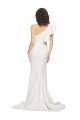 Affordable Ruched Long Sweep Train Crepe Bridesmaid Dress / Prom Dress with Shoulder Ruffles