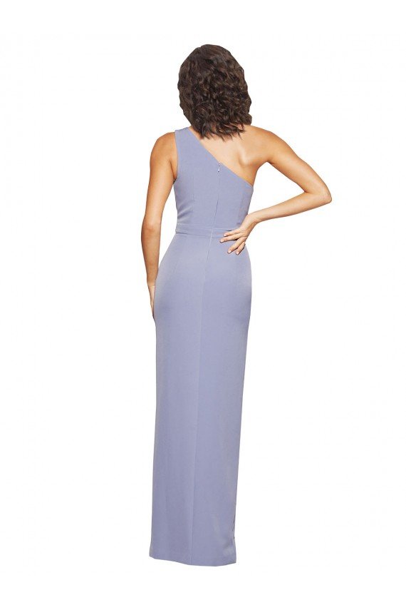 Affordable Floor Length One Shoulder Formal Crepe Bridesmaid Dress / Prom Dress with Pencil Skirt and Side Split