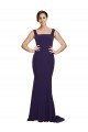 Affordable Square Neck Long Sweep Train Crepe Bridesmaid Dress / Prom Dress with Thick Straps