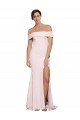 Affordable Off Shoulder Long Formal Crepe Bridesmaid Dress / Prom Dress with Straight Neckline and Side Split