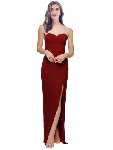Affordable Straight Pencil Skirt Long Sweetheart Formal Crepe Bridesmaid Dress / Prom Dress with High Side Split