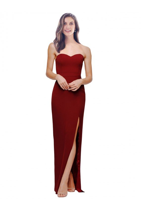 Affordable Straight Pencil Skirt Long Sweetheart Formal Crepe Bridesmaid Dress / Prom Dress with High Side Split