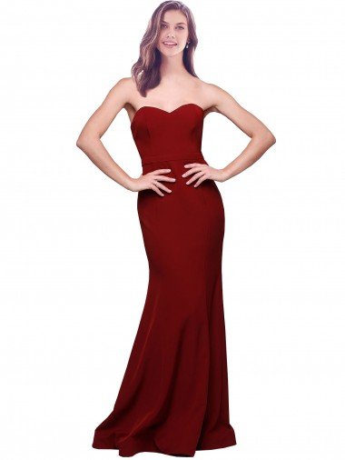 Affordable Long Full Length Sweetheart Slim Formal Crepe Bridesmaid Dress / Prom Dress with Strapless Bodice