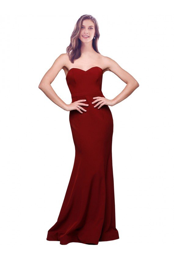 Affordable Long Full Length Sweetheart Slim Formal Crepe Bridesmaid Dress / Prom Dress with Strapless Bodice
