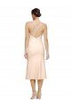 Affordable Midi Cocktail Length V-Neckline Crepe Bridesmaid Dress / Prom Dress with Thin Straps and Fulted Skirt
