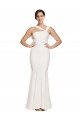 Affordable Full Length Square Neck Formal Crepe Bridesmaid Dress / Prom Dress with Asymmetrical Straps and Bow Back