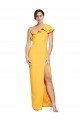 Affordable One Shoulder Floor Length Formal Crepe Bridesmaid Dress / Prom Dress with Thigh High Split