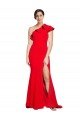 Affordable One Shoulder Long Sweep Train Crepe Bridesmaid Dress / Prom Dress with Thigh High Split