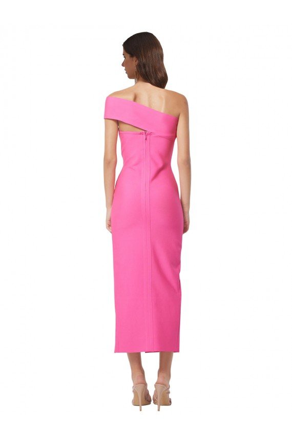 Affordable One Shoulder Neckline Short Midi Length Formal Crepe Bridesmaid Dress / Cocktail Prom Dress