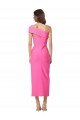 Affordable One Shoulder Neckline Short Midi Length Formal Crepe Bridesmaid Dress / Cocktail Prom Dress
