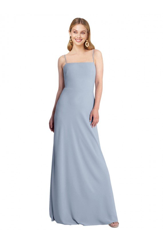 Affordable Straight Neckline Crepe Slip Bridesmaid Dress / Prom Dress with Strappy Back