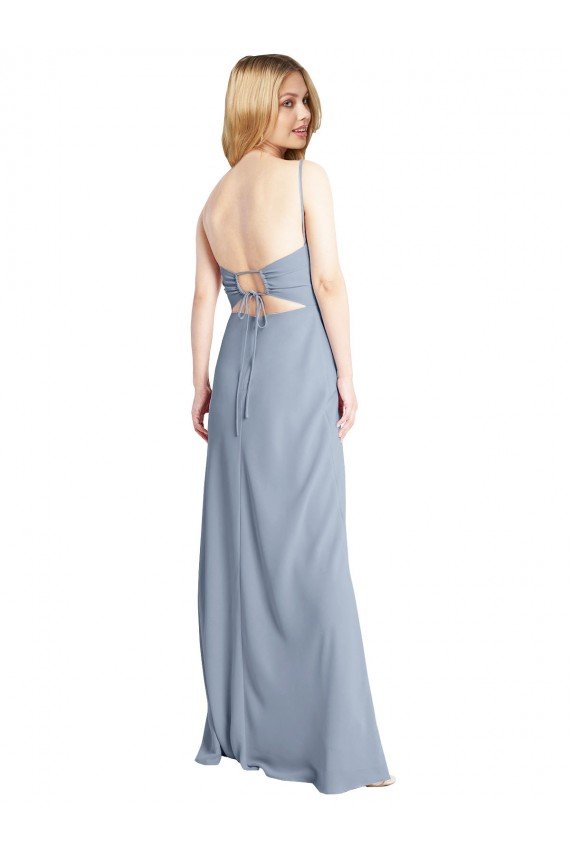 Affordable Straight Neckline Crepe Slip Bridesmaid Dress / Prom Dress with Strappy Back