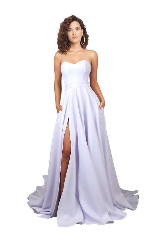 Affordable Simple Sweetheart A-Line Long Crepe Beach Wedding Dress with Front Slit
