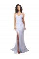 Affordable Simple Mermaid V-Neck Long Crepe Beach Wedding Dress with Right Slit