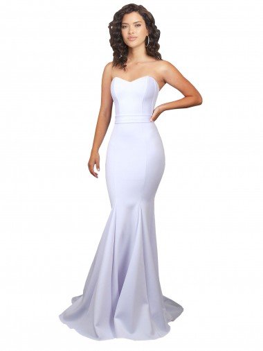 Affordable Simple Long Strapless Sweetheart Mermaid Crepe Beach Wedding Dress