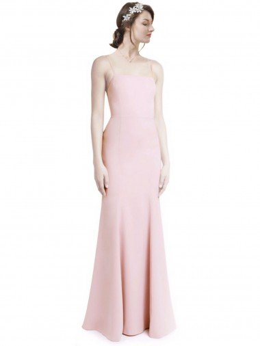 Affordable Square Neck Criss Cross Open Back Slim Crepe Bridesmaid Dress / Prom Dress with Spaghetti Straps