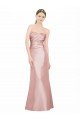 Affordable Long Strapless Formal Stretch Satin Bridesmaid Dress / Prom Dress with Pleats and Low Back