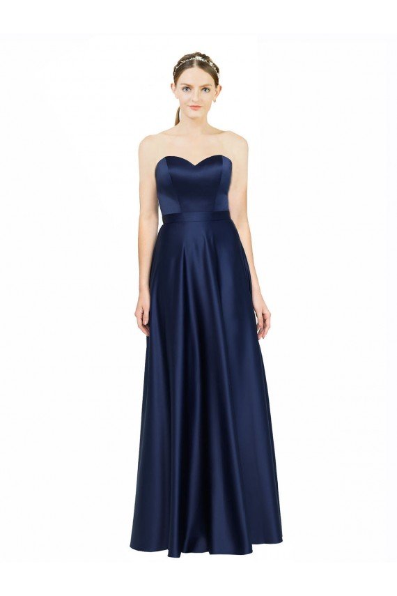 Affordable Floor Length Sweetheart Neckline Formal Stretch Satin Bridesmaid Dress with Belt
