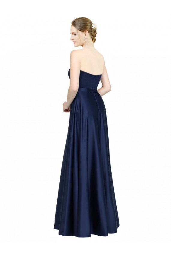 Affordable Floor Length Sweetheart Neckline Formal Stretch Satin Bridesmaid Dress with Belt