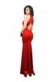 Affordable Halter Neck keyhole Front Back Long Formal Stretch Satin Bridesmaid Dress / Prom Dress