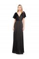 Affordable Cap Sleeves Open Back Long Formal Stretch Satin Bridesmaid Dress / Prom Dress