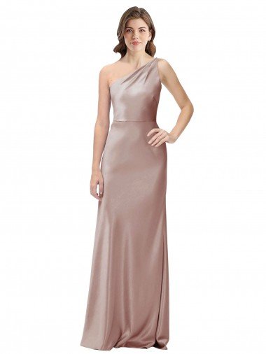 Affordable One Shoulder Black-Tie Floor Length Long Formal Stretch Satin Bridesmaid Dress / Prom Dress