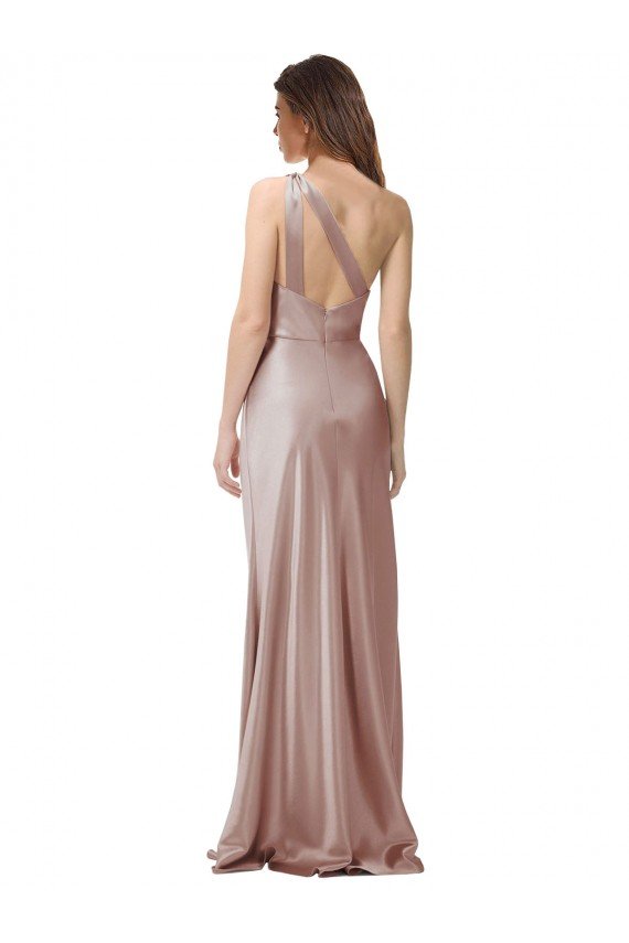 Affordable One Shoulder Black-Tie Floor Length Long Formal Stretch Satin Bridesmaid Dress / Prom Dress