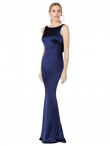 Affordable Sheath High Neck Formal Stretch Satin Bridesmaid Dress / Prom Dress Low Back