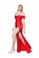 Affordable High Neck Off the Shoulder Formal Stretch Satin Bridesmaid Dress / Prom Dress with High Slit