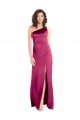 Affordable Sleek One Shoulder A-Line Long Formal Stretch Satin Bridesmaid Dress / Prom Dress with Spaghetti Straps Back