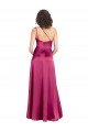 Affordable Sleek One Shoulder A-Line Long Formal Stretch Satin Bridesmaid Dress / Prom Dress with Spaghetti Straps Back