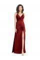 Affordable Faux Surplice Neckline Long Slim A-Line Formal Stretch Satin Bridesmaid Dress / Prom Dress