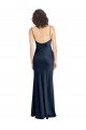 Affordable Cowl Neck Long Empire Waist Formal Stretch Satin Bridesmaid Dress with Open Back