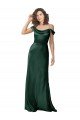 Affordable Off the Shoulder Sleeves Long Formal Stretch Satin Bridesmaid Dress / Prom Dress with Pleated Draped Neckline
