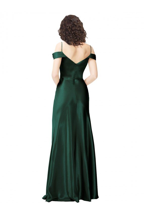Affordable Off the Shoulder Sleeves Long Formal Stretch Satin Bridesmaid Dress / Prom Dress with Pleated Draped Neckline