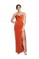 Affordable Front Cowl Neck Long Floor Length Formal Stretch Satin Bridesmaid Dress / Prom Dress with High Side Split